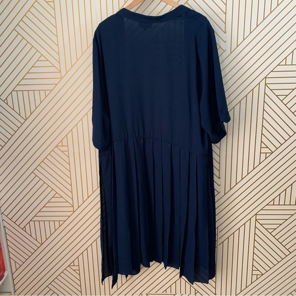 ModCloth Fervor Chiffon pleated duster jacket navy blue side slits kimono 4X - Picture 9 of 11